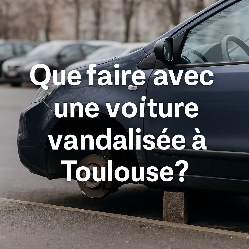Voiture vandalisée sans roue à Toulouse sur un parking